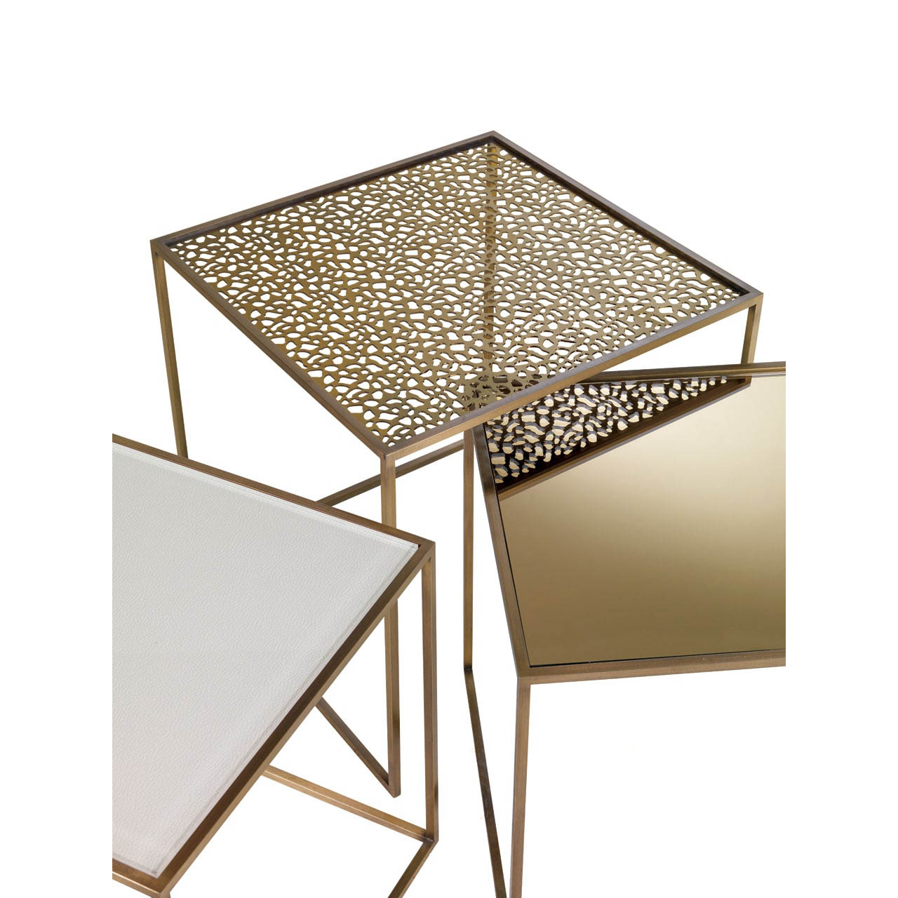 Zanaboni Range Of Tables In Bronzed Brass With Different Types Of Tops